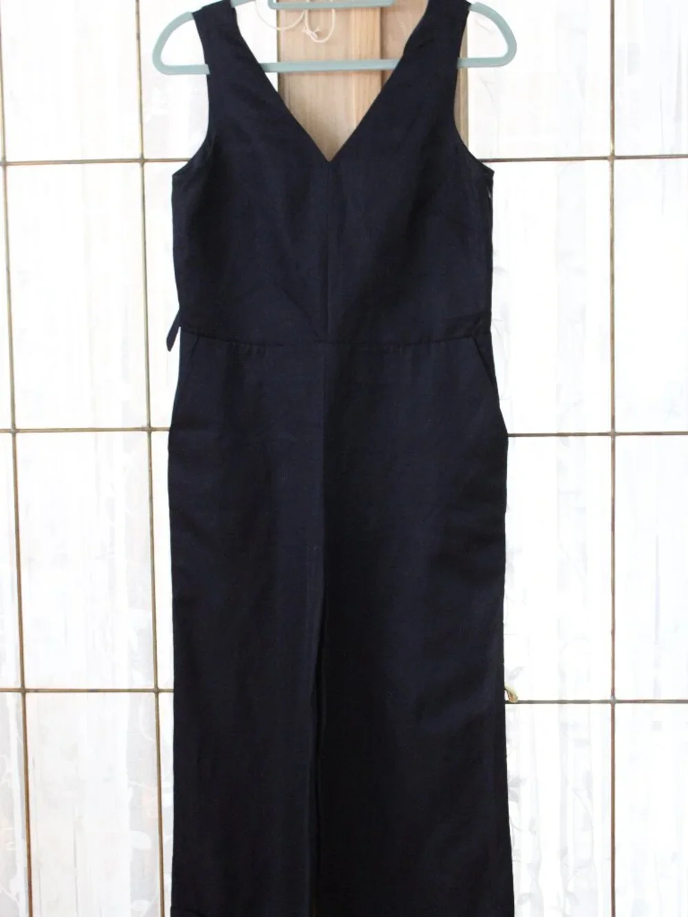 Banana Republic Women Jumpsuit Sz 8P Navy Sleeveless Rayon Linen Shift Side Zip